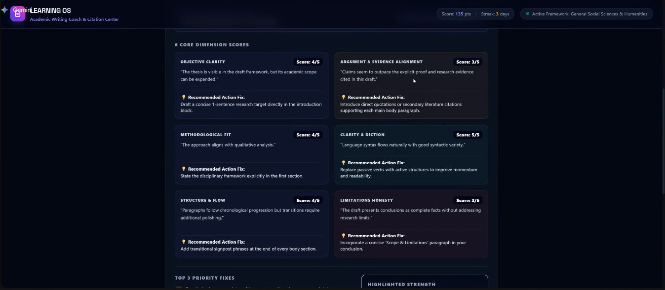 AI Paper Grader web app built by a cohort 1 student: six rubric dimension scores with recommended fixes
