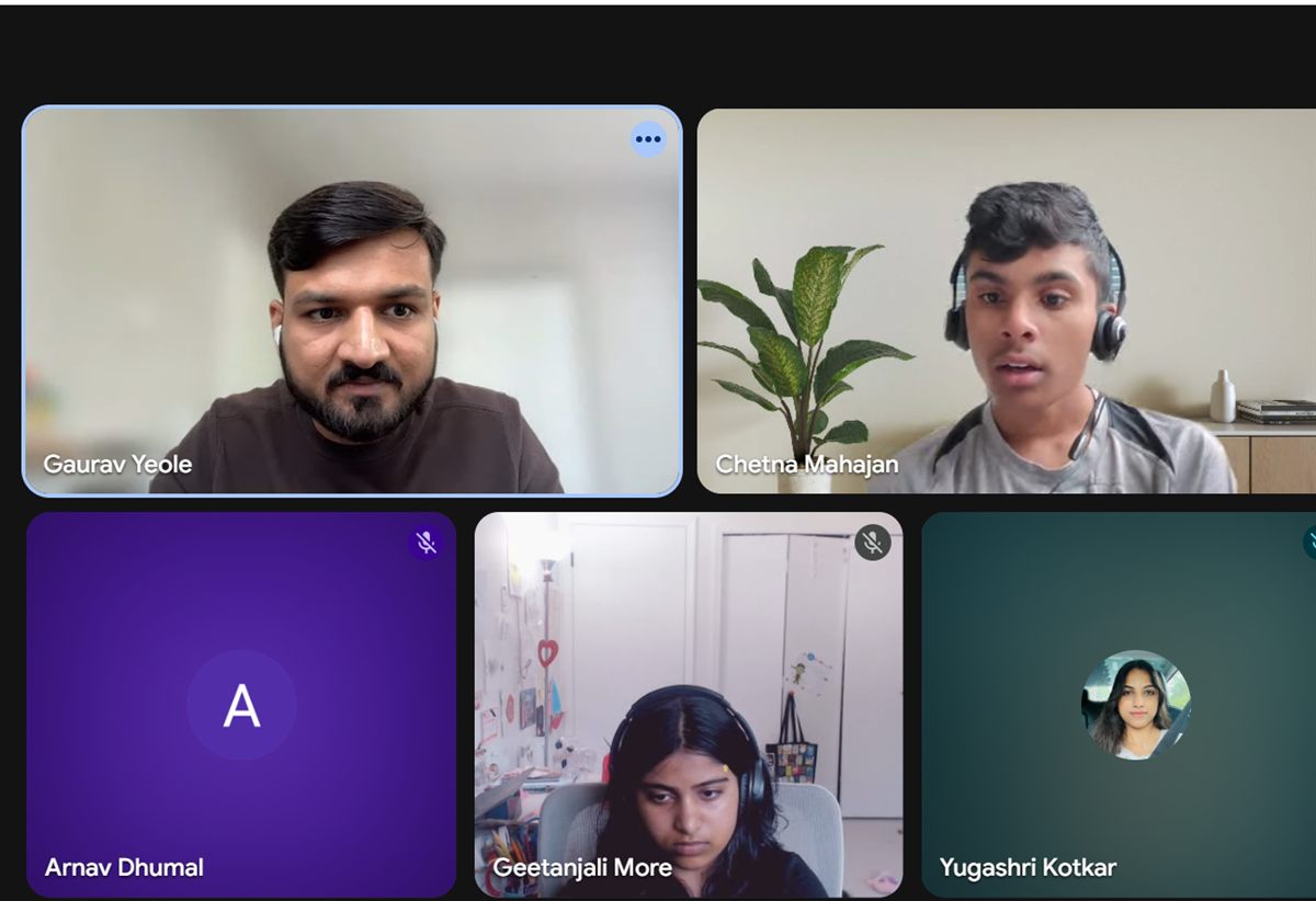 Three 8th-graders on Google Meet during the live 90-minute Session 1, each authoring their own AI study coach in Claude