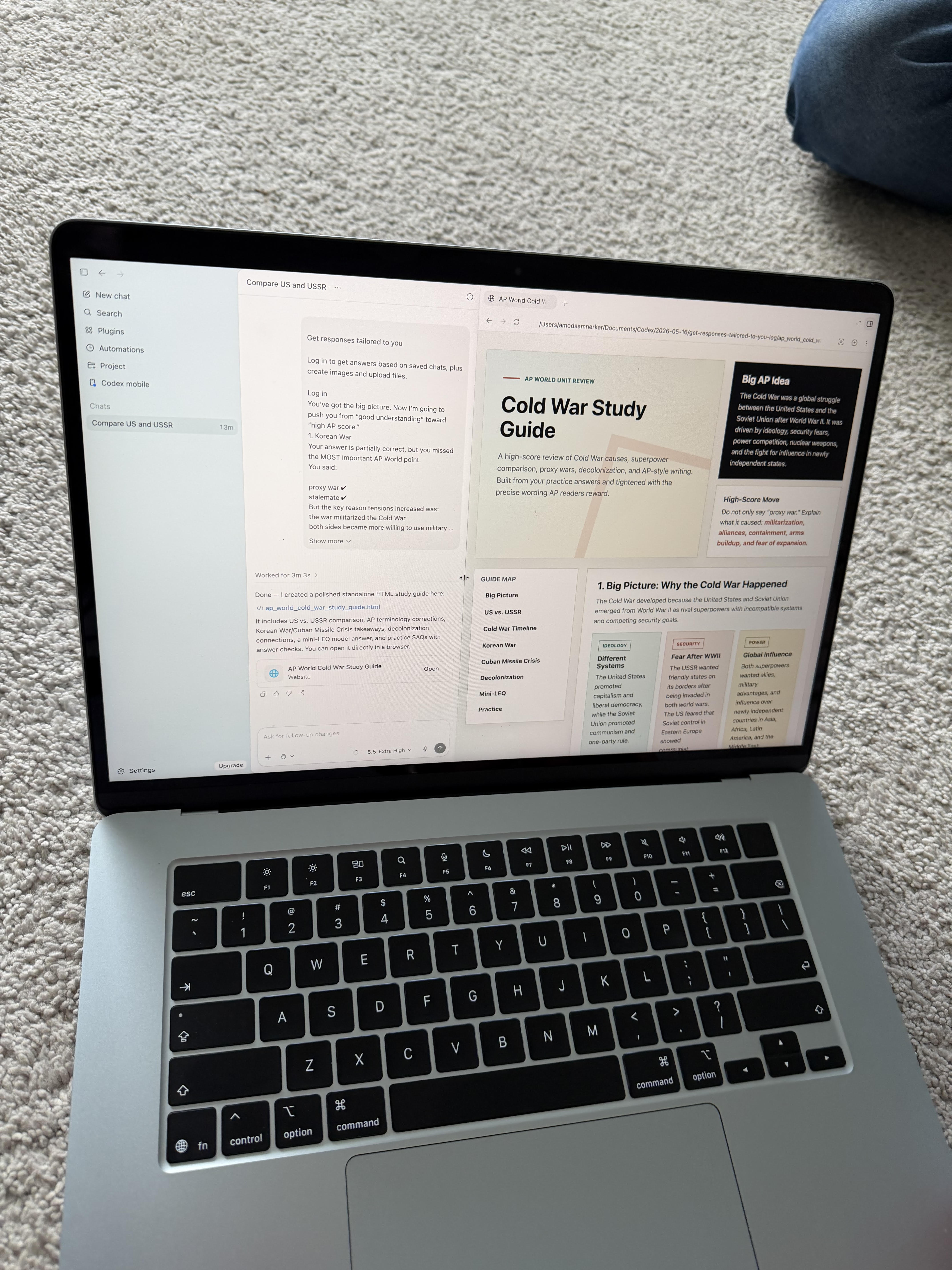 Cold War Study Guide built by a teen in Session 1, shown on a MacBook screen